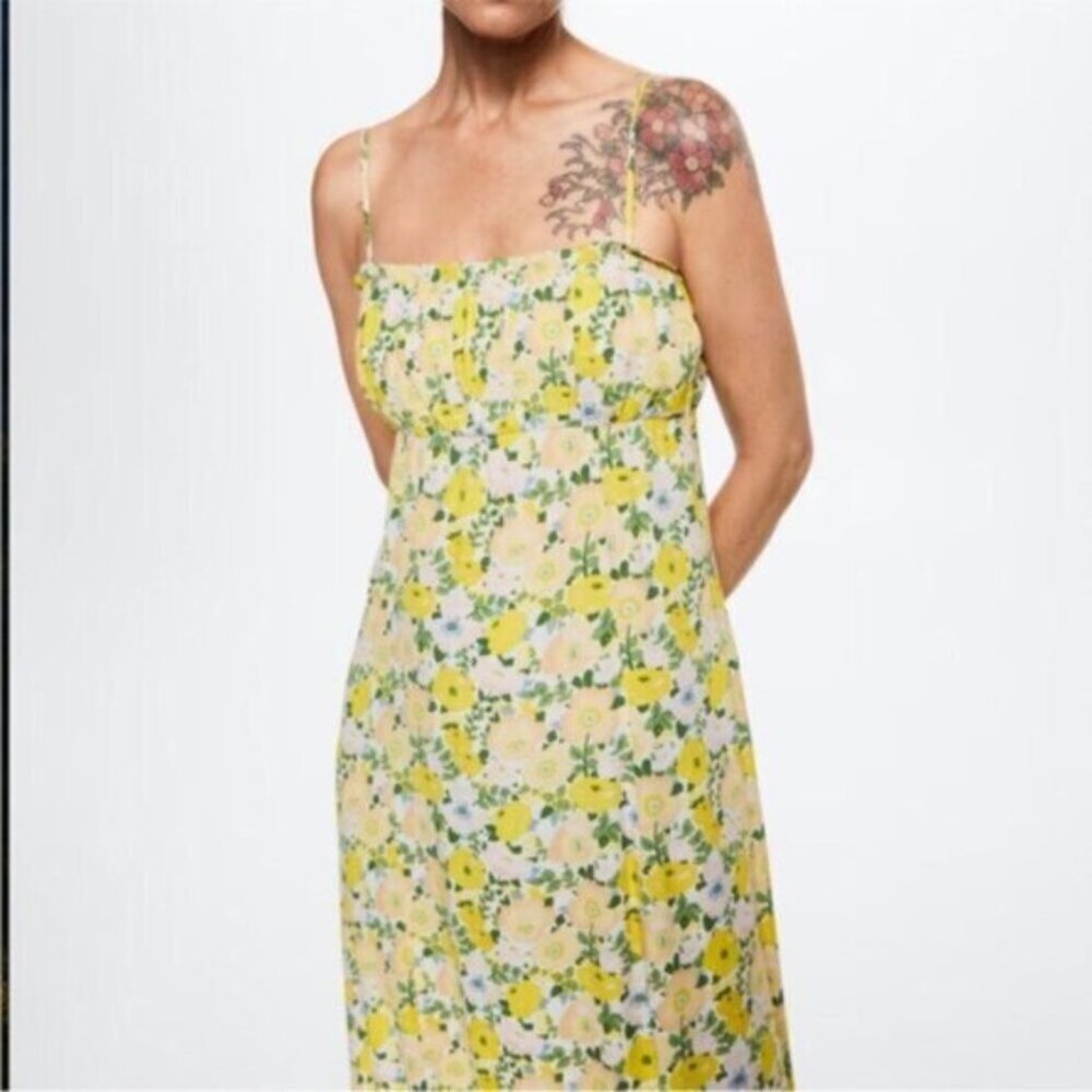 Floral Yellow Spaghetti-Strap Mini Dress